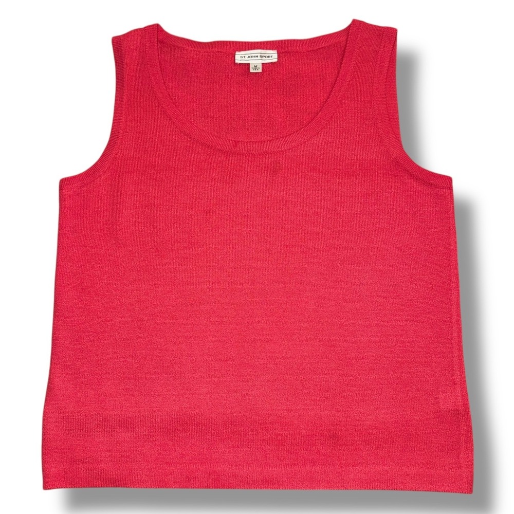 St. John Sport Knit Tank Top Women M Red Scoop Neck Sleeveless USA Made SP07